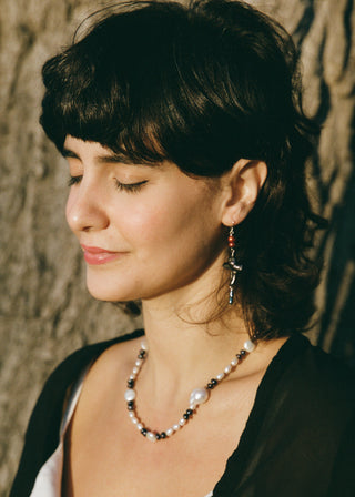 Black White Flameball Knotted Necklace