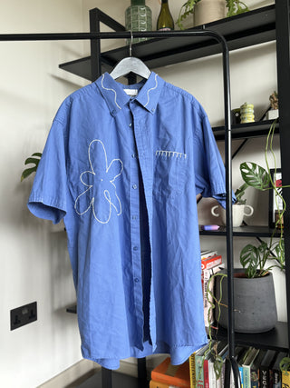 Blue Short Sleeve Embroidered Shirt