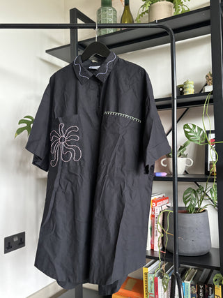 Oversized Black & Multi-Colour Embroidered Shirt