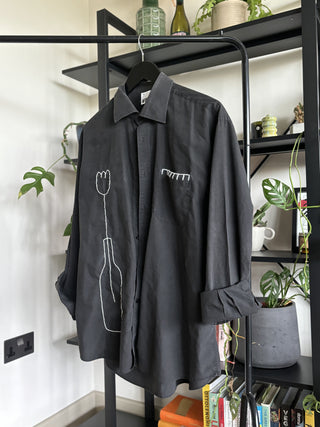 Long Sleeve Embroidered Black Shirt
