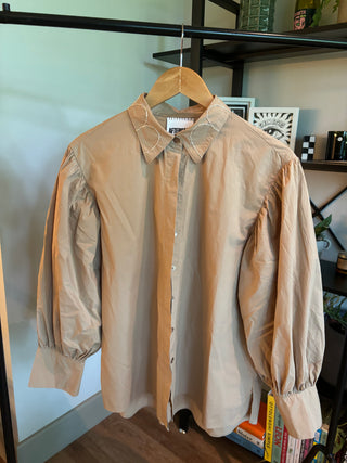 Brown Shirt with White Scallop Collar