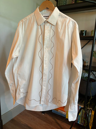 White Shirt with Brown Wobbly Stitch