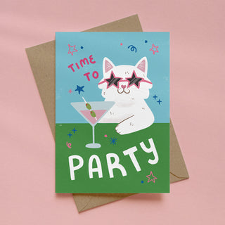 Time To Party Cat Greetings Card