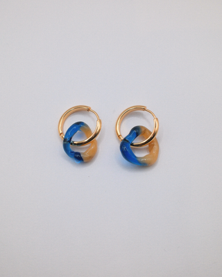 Two-tone Glass Charm Earrings - Blue and Yellow