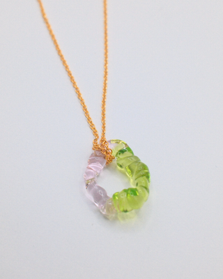 Two-tone Glass Charm Necklace - Pink and Green