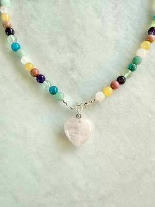 Rainbow Beaded Necklace - Rose quartz