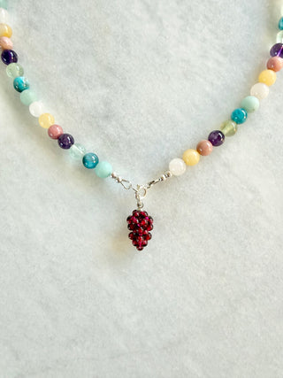 Rainbow Beaded Necklace - Garnet grape
