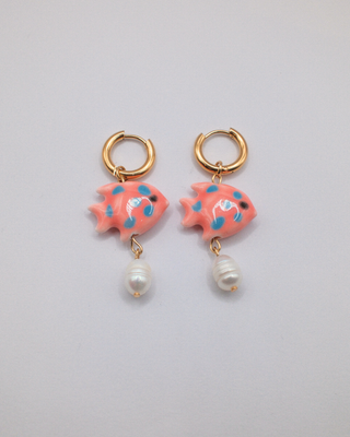 Ceramic Fish and Pearl Earrings