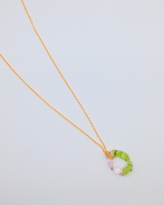 Two-tone Glass Charm Necklace - Pink and Green