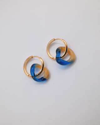 Two-tone Glass Charm Earrings - Blue and Yellow