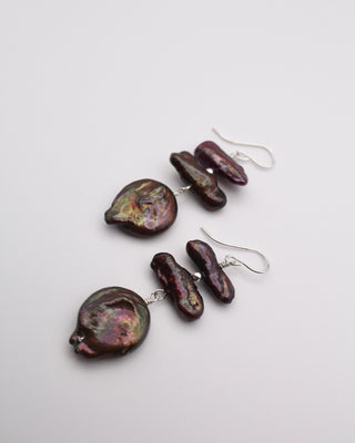 Imperfect Pearl Biwa and Coin Earrings