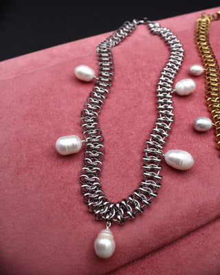 Five Pearl Chain Mail Necklace