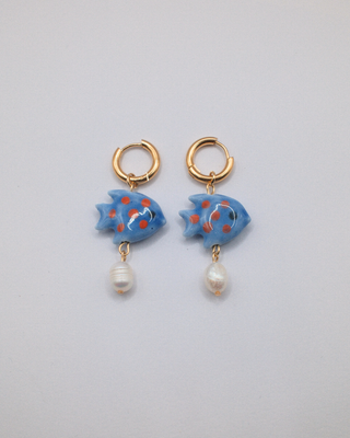 Ceramic Fish and Pearl Earrings