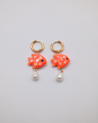 Ceramic Fish and Pearl Earrings