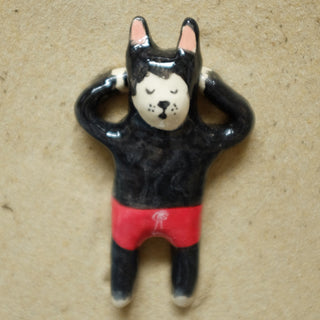 Black cat in red Ceramic Figure