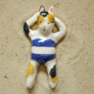 spotty cat in blue Ceramic Figure