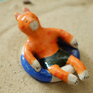 Tabby in swimming ring Ceramic Figure