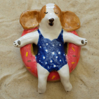 Beagle in Donut Ceramic Figure