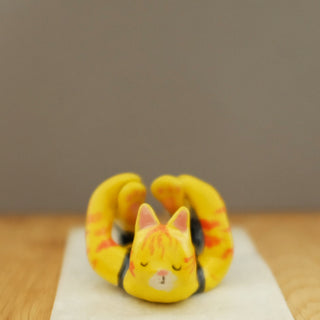 Bow Yoga Pose Cat Ceramic Figure