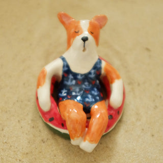 Corgi in Watermelon Ceramic Figure