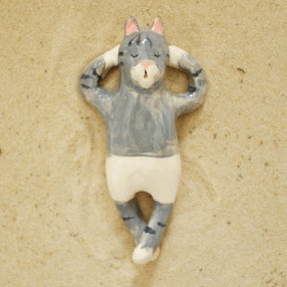 Grey cat in white trunks Ceramic Figure