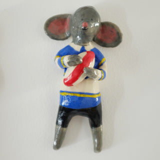 Mouse playing rugby Ceramic Figure