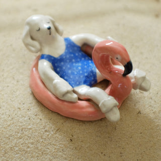 Poodle in Flamingo Ceramic Figure