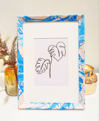 Sea Blues & Pink Marble Wood Picture Frame