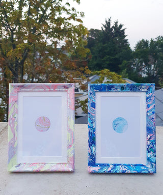 Sea Blues & Pink Marble Wood Picture Frame