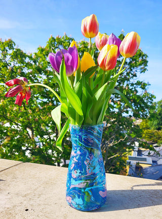 Sea Blues & Pink Marble Glass Vase