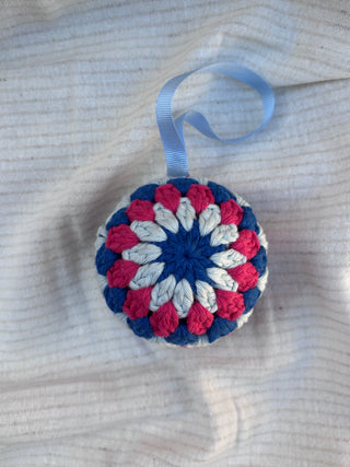 Crochet Bauble Decoration - Blues and Pink