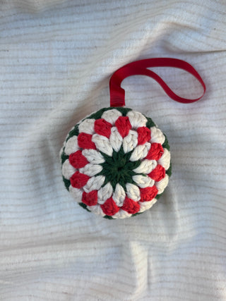 Crochet Bauble Decoration - Green, Cream and Red