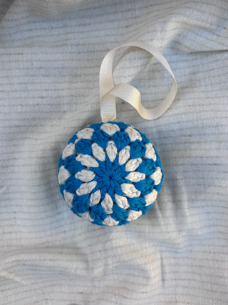Crochet Bauble Decoration - Kingfisher and Cream