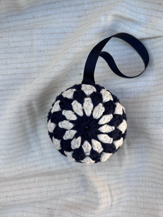 Crochet Bauble Decoration - Navy and Cream