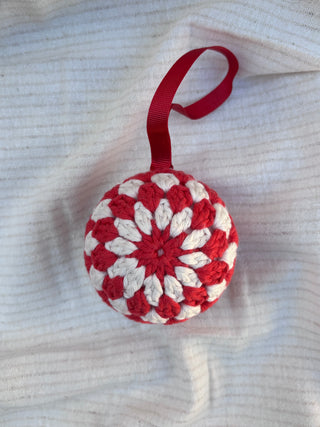 Crochet Bauble Decoration - Red and Cream