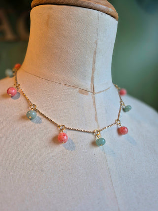 Beaded Charm Necklace - speckled coral & green