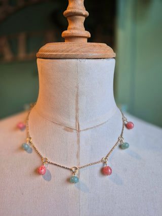 Beaded Charm Necklace - speckled coral & green