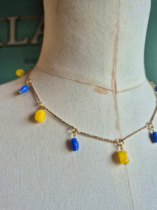 Beaded Charm Necklace - yellow & blue