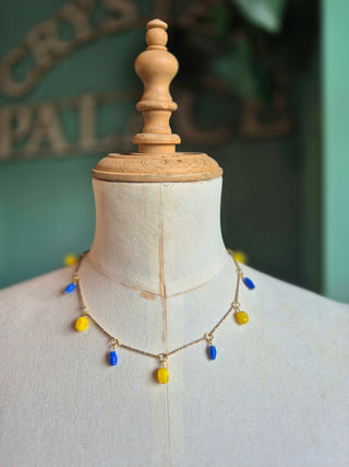 Beaded Charm Necklace - yellow & blue