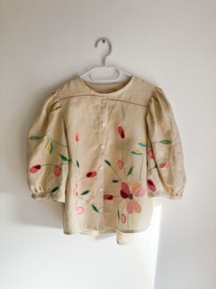 Large Applique Beige Blouse