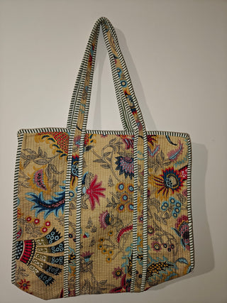 Beige Floral Reversible Tote