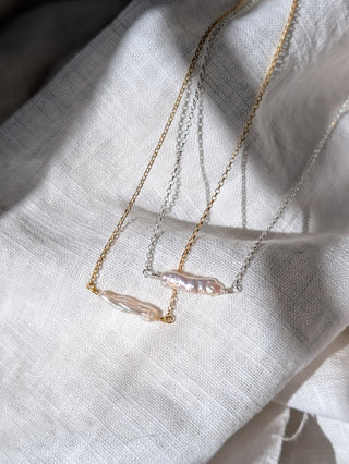 Silver Biwa Pearl Necklace