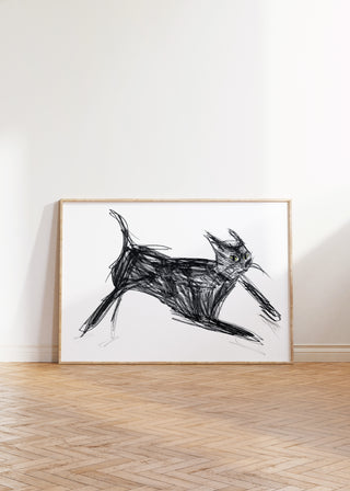 Black Cat In Motion Art Print