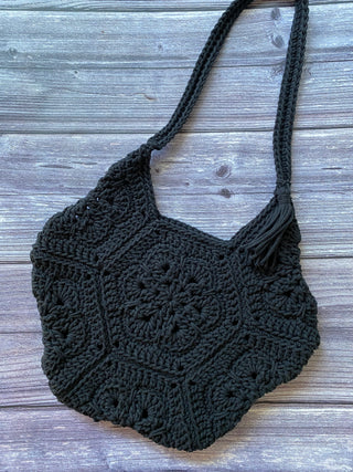Black Recycled Cotton Crochet Hexie Bag