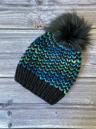 Black and Green Riverbend Merino Wool Beanie