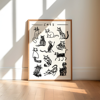 Cats Black and White Print