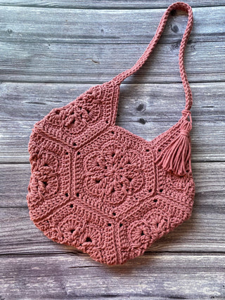 Blossom Pink Recycled Cotton Crochet Hexie Bag