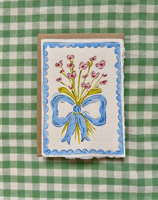 Blue Bow Hand Painted Card