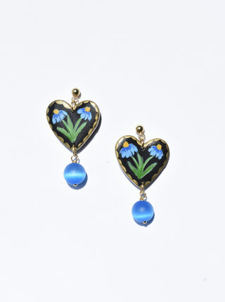 Blue Flower Heart Earrings