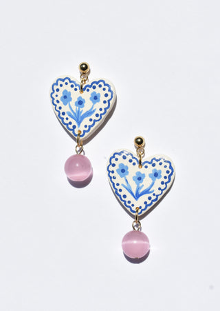 Blue Frilly Heart Earrings